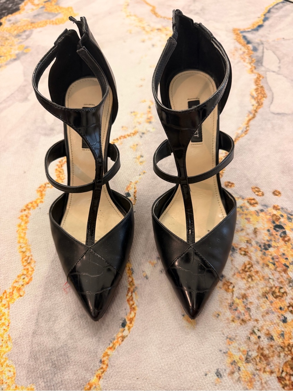 Nine West Black Strappy Pointed-Toe Heels